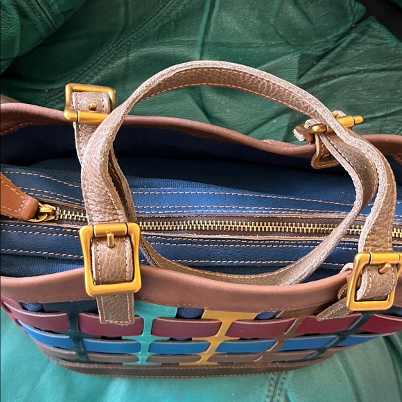 NWT~Genuine Leather Amerileather color Woven Leather Tote with Removable Pouch - Picture 7 of 13